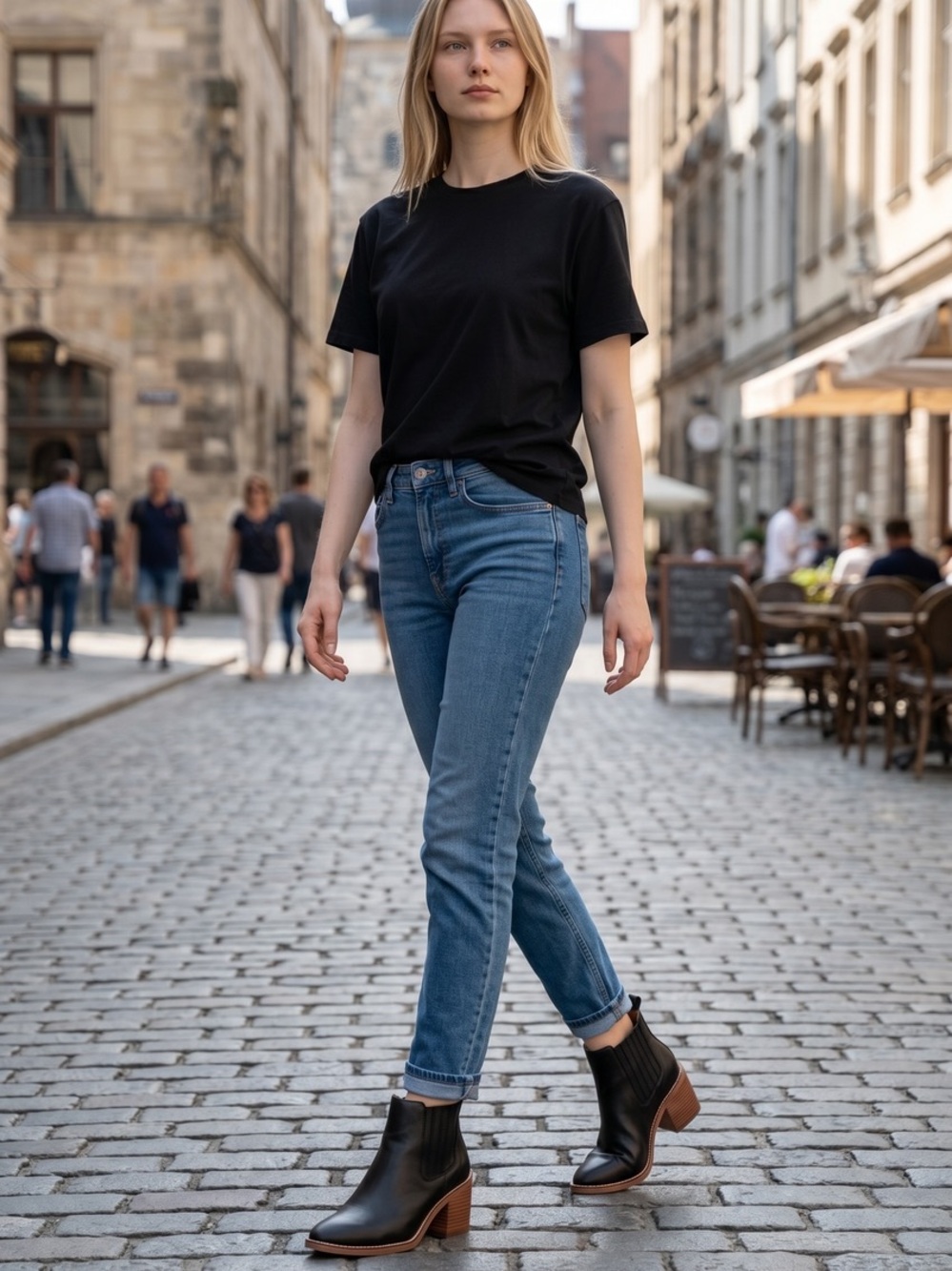 Madewell Black Leather Ankle Booties with Stacked Heel